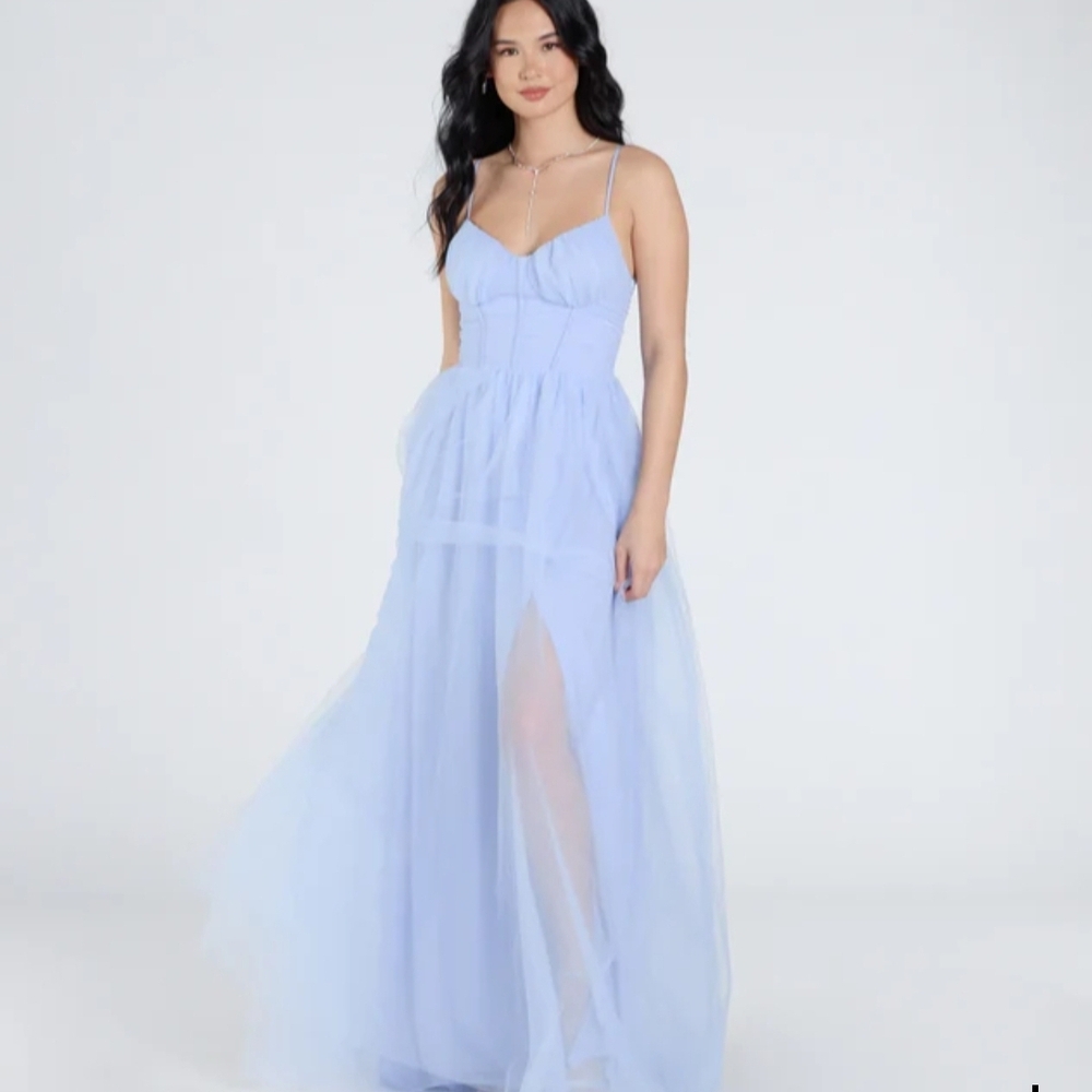 Windsor Kim Corset Slit A-Line Tulle Formal Dress